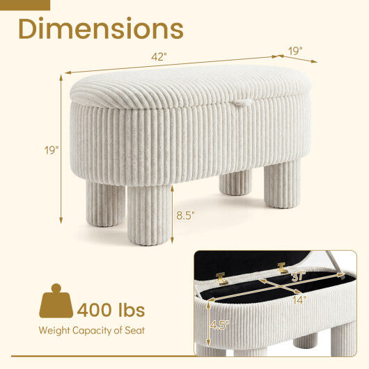 42 Inch Storage Ottoman Bench Corduroy Fabric Upholstered Foot Stool-Gray