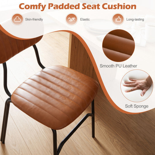 Set of 2 Modern Dining Chairs with Ergonomic Back Metal Legs Exquisite Rivet and Embellished Edges-Brown
