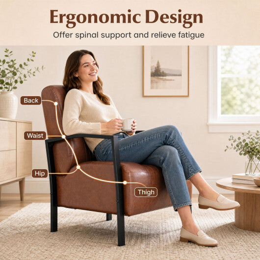 PU Leather Upholstered Armchair with Padded Seat and Back Comfy Lounge Reading Chair-Black