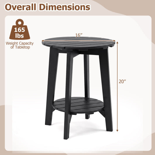 2-Tier Outdoor Eucalyptus Wood Side Table with Slatted Tabletop and Storage Shelf for Backyard-Black
