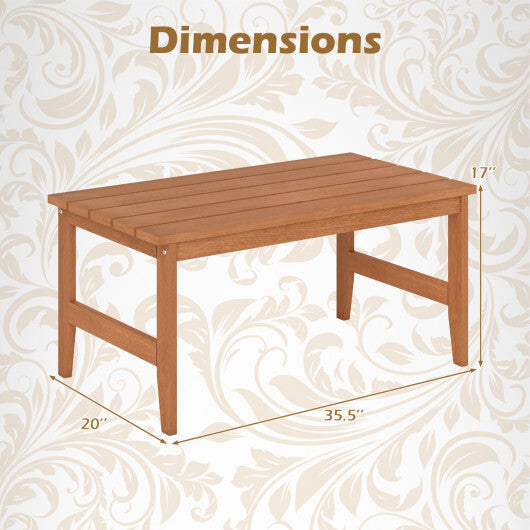 35.5" Solid Wood Outdoor Coffee Table with Rectangular Slatted Top and Teak Finish