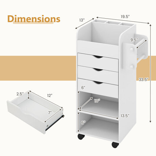 Utility Trolley with Open Shelves and 3 Drawers-Rustic Brown