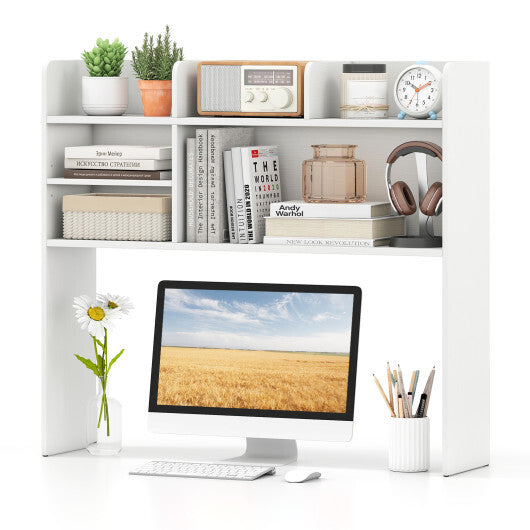 Desktop Bookshelf Countertop Storage Hutch with 6 Shelves-Rustic Brown