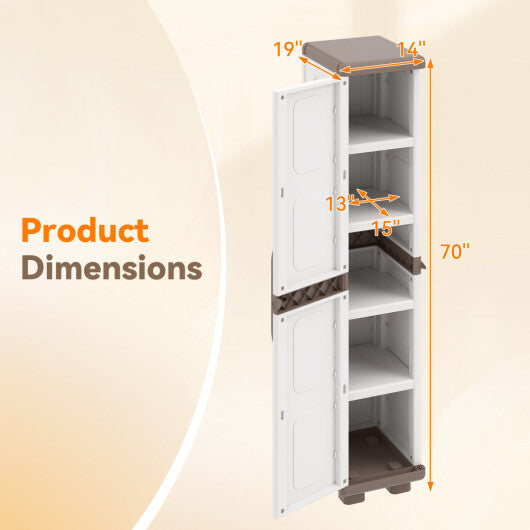Plastic Kitchen Pantry with 4 Adjustable Shelves and Single Door for Living Room and Kitchen-Gray