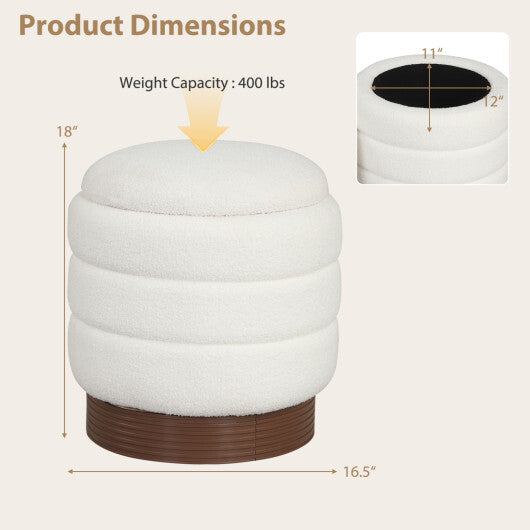 Round Storage Ottoman with Acacia Wood Frame for Living Room-Gray