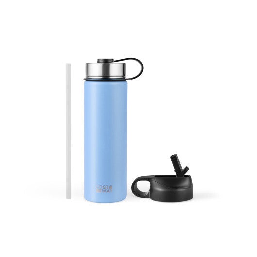 22 Oz Double-walled Insulated Stainless Steel Water Bottle with 2 Lids and Straw-Beige