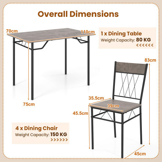 5-Piece Dining Table Set for 4 with Kitchen Table and 4 Dining Chairs-Black