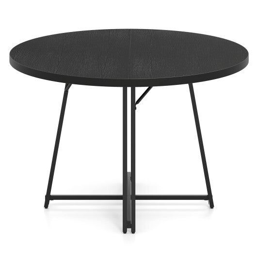 47 Inch Dining Table for 4-6 People Round Kitchen Table with Cross Base-Rustic Brown