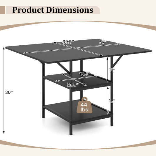 47 Inch Rectangular Dining Table with 2 Open Storage Shelves and Sturdy Metal Legs for 4-6-Rustic Brown costway2