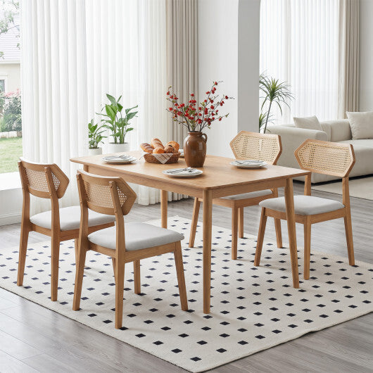 Mid Century Rattan Dining Chairs Set of 2 with Rattan Back and Solid Wood Frame-Black