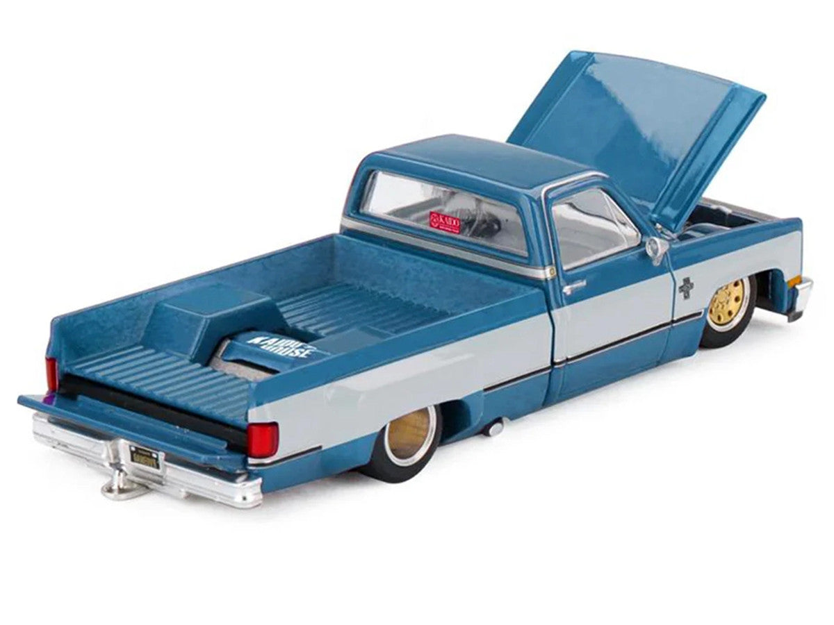 Chevrolet Silverado Dually Pickup Truck "Vintage Spec V1" Light Blue Metallic with White Sides and Interior (Designed by Jun Imai) "Kaido House" Special 1/64 Diecast Model Car by Mini GT
