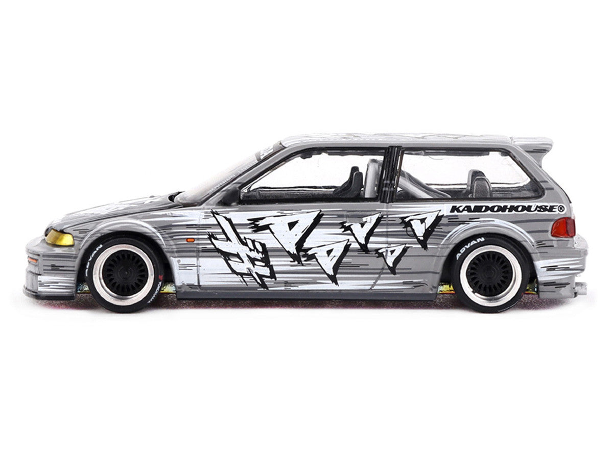 Honda Civic (EF) "Manga V1" Gray Metallic with Graphics (Designed by Jun Imai) "Kaido House" Special 1/64 Diecast Model Car by Mini GT