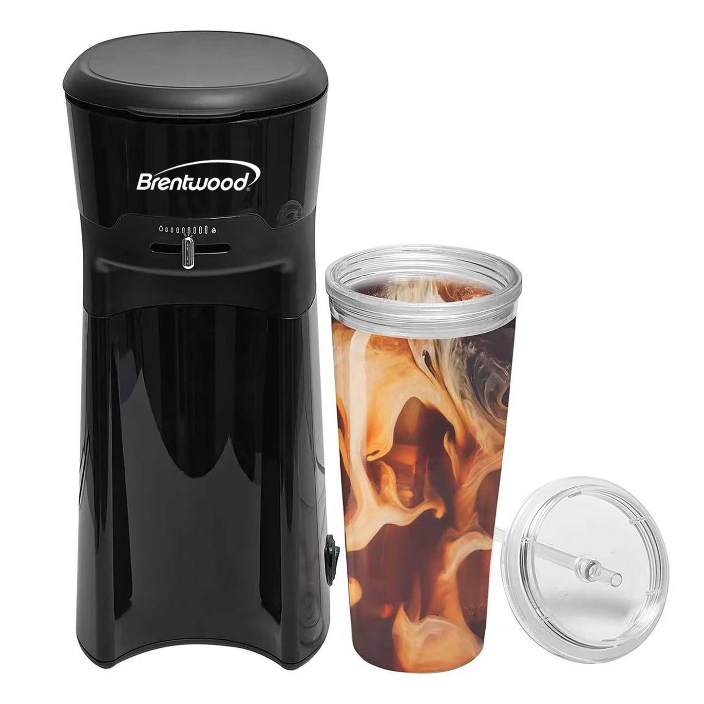 Brentwood Single Serve Iced Coffee Tea Maker in Black with 20 Ounce Insulated Tumbler