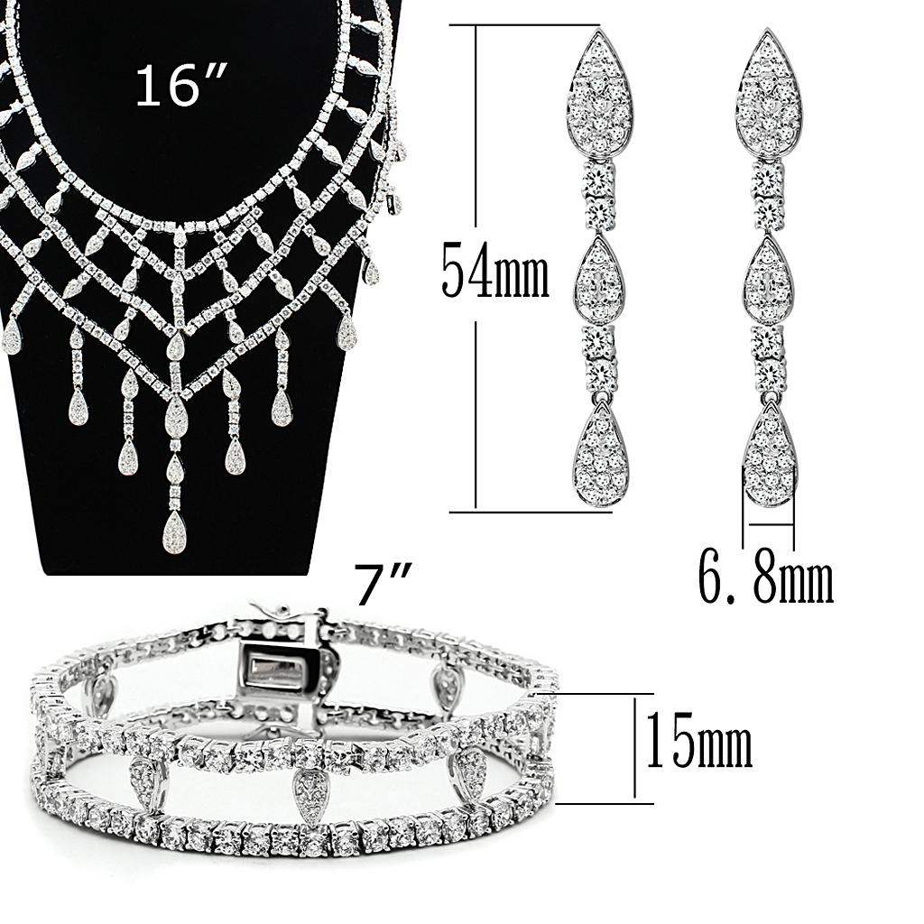 LO2428 - Rhodium Brass Jewelry Sets with AAA Grade CZ in Clear