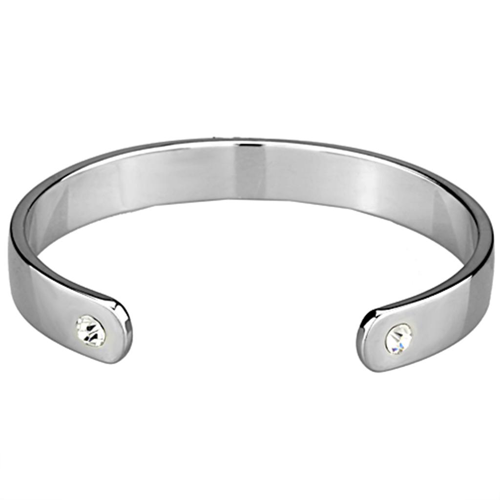 LO3620 - Reverse Two-Tone White Metal Bangle with Top Grade Crystal in Clear
