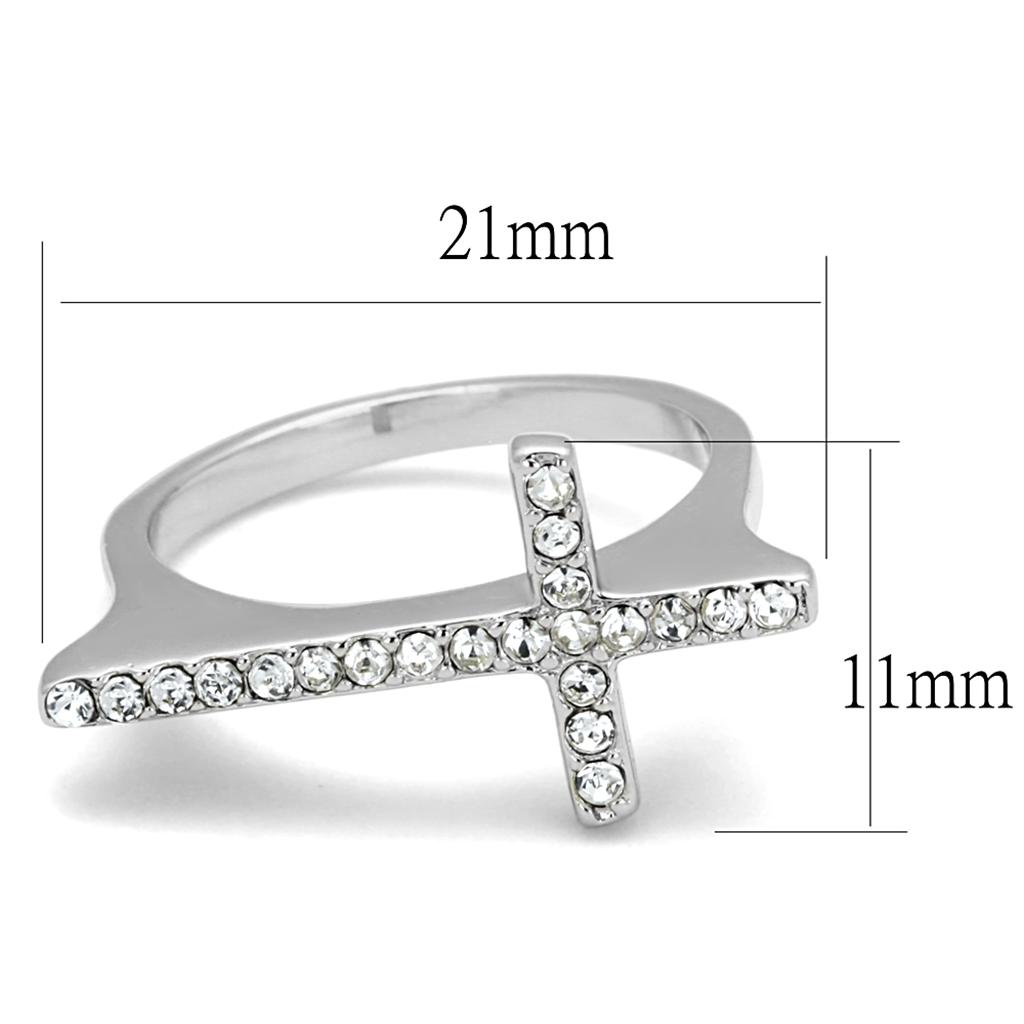 LO3976 - Rhodium Brass Ring with Top Grade Crystal in Clear