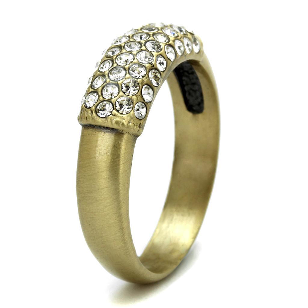 LO4125 - Antique Copper Brass Ring with Top Grade Crystal in Clear