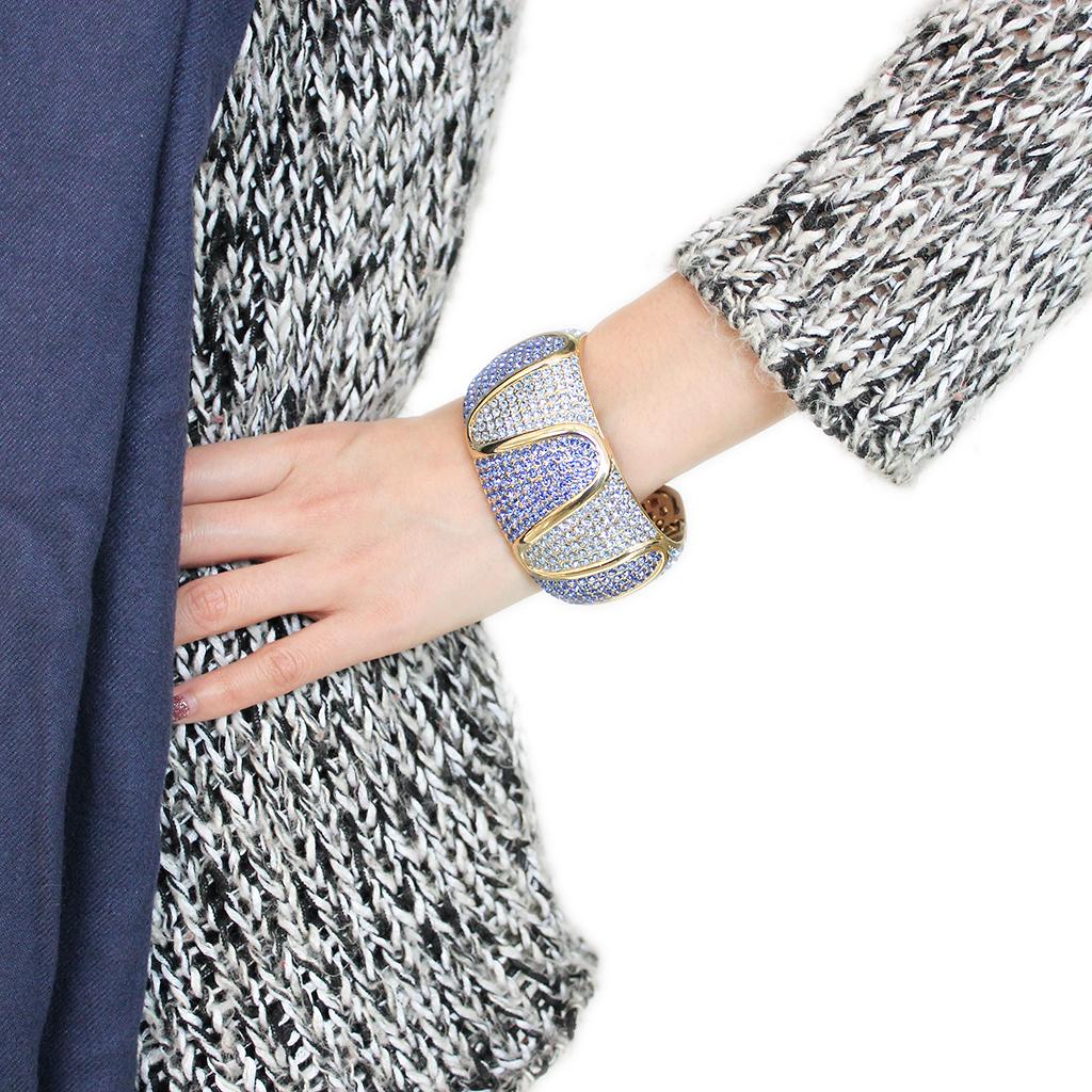 LO4276 - Gold Brass Bangle with Top Grade Crystal in Multi Color