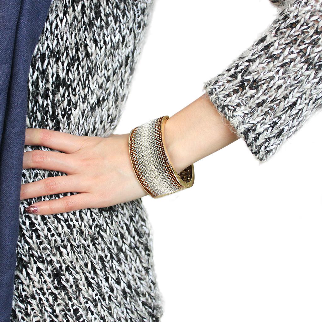 LO4280 - Gold Brass Bangle with Top Grade Crystal in Multi Color