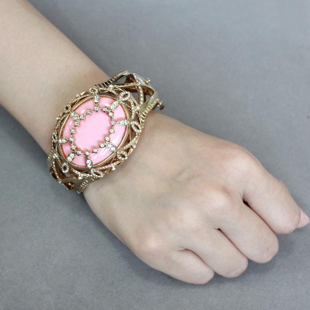 LO4347 - Gold Brass Bangle with Synthetic in Rose