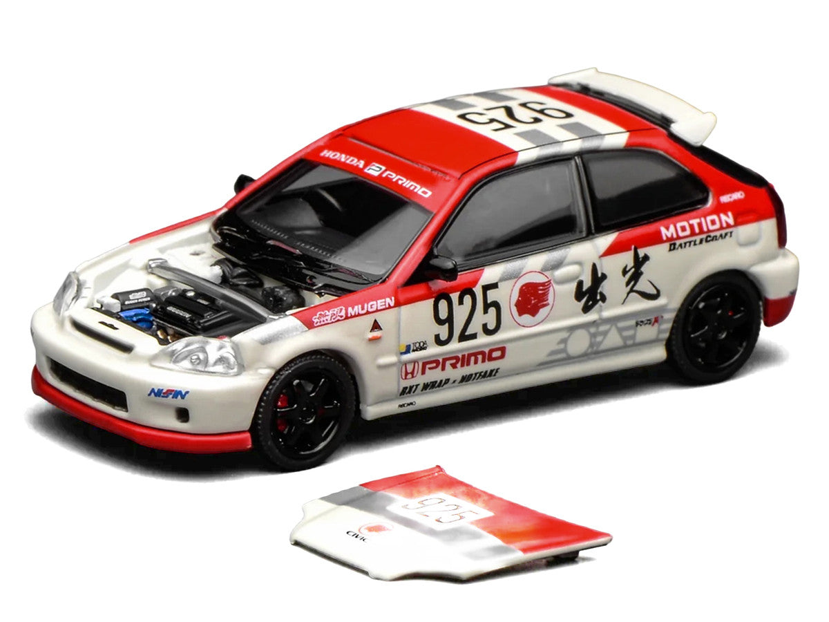 Honda Civic Type R (EK9) RHD (Right Hand Drive) #925 "Idemitsu Motion" White and Red 1/64 Diecast Model Car by MotorHelix