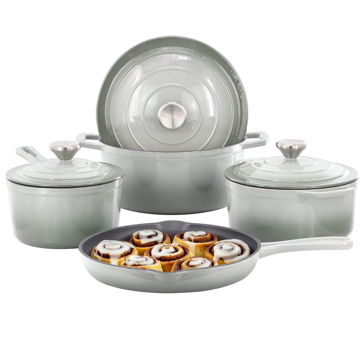 MegaChef 7 Piece Enameled Cast Iron Cookware Set in Gray