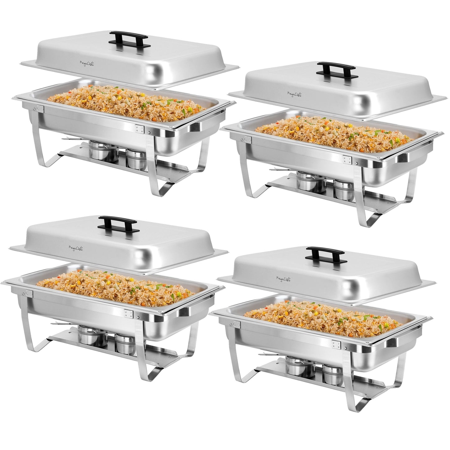 MegaChef 9.5 Quart Foldable Stainless Steel Professional Chafing Dish/Food Warmer/Buffet Server Serving Trays, Set of 4