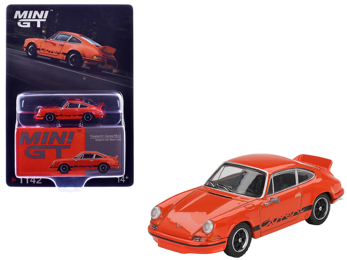 Porsche 911 Carrera RS 2.7 Tangerine with Black Stripes Limited Edition 1/64 Diecast Model Car by Mini GT