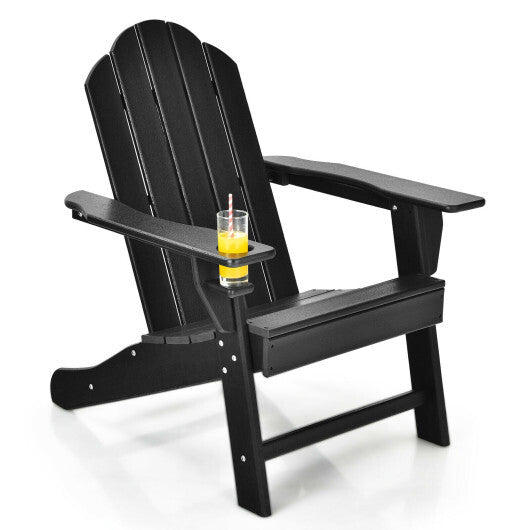 Outdoor Adirondack Chair with Built-in Cup Holder for Backyard Porch-Gray