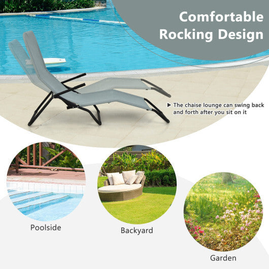 2 Pieces Folding Portable Patio Chaise Lounger with Rocking Design-Light Green - Color: Light Green