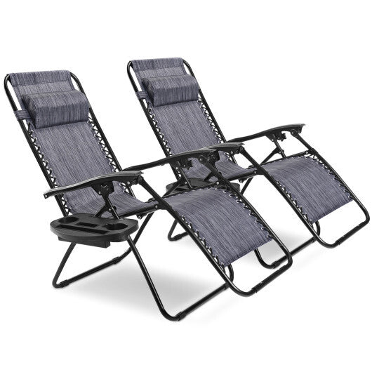 2 Pieces Folding Recliner Zero Gravity Lounge Chair - Beige