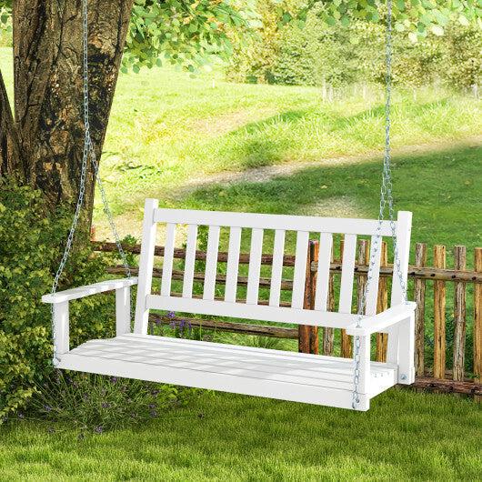 2-Person Wooden Outdoor Porch Swing with 500 lbs Weight Capacity-Brown