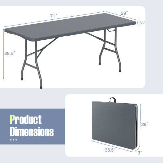 6 ft Portable Folding Table 350 LBS Fold-in-Half Table with HDPE Tabletop-Black