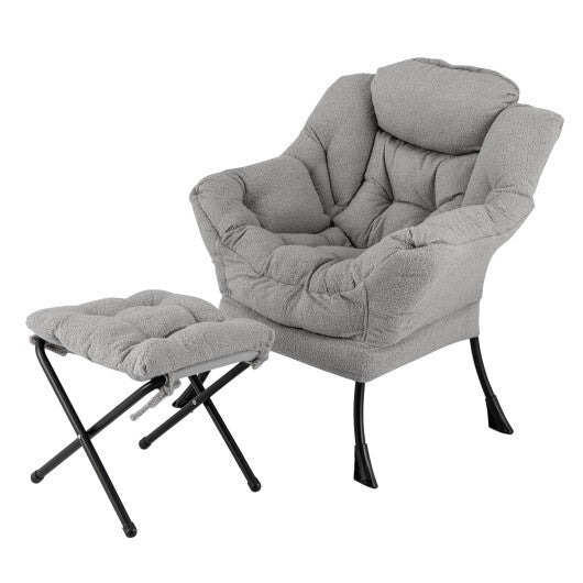 Modern Accent Chair with Folding Footrest and Head Pillow-Beige