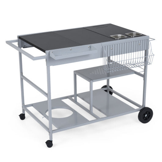 Movable Grill Table with 2 Spice Containers and Station for Backyard and BBQ-Black
