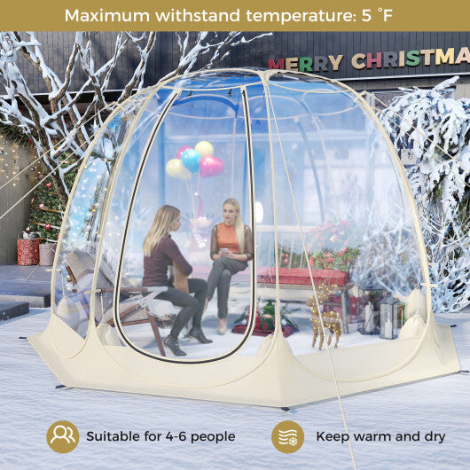 Pop Up Bubble Tent 630? Transparent PVC Igloo 8.5 x 8.5 FT Instant Setup Screen House for 5-6 People-Beige