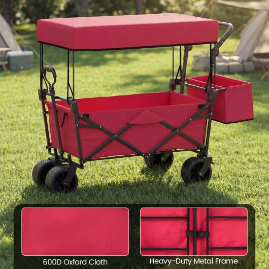 Collapsible Wagon with Removable Canopy and Detachable Storage Bag-Black
