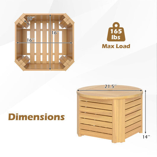2-in-1 Outdoor Side Table with Storage Acacia Wood Slatted Coffee Table Square and Round Slatted End Storage Box