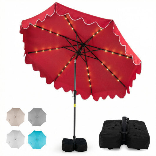 9 FT Outdoor Patio Umbrella with Solar LED Lights and Weighted Base-Beige