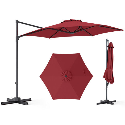 10 FT Patio Cantilever Umbrella with 360? Rotation and Air Vent for Backyard and Poolside-Tan