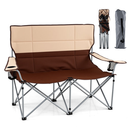 Double Camping Chair with Carry Bag Cup Holders-Blue