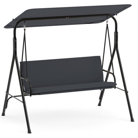 3-Seat Patio Swing Chair with Adjustable Canopy & Removable Cushion-Gray