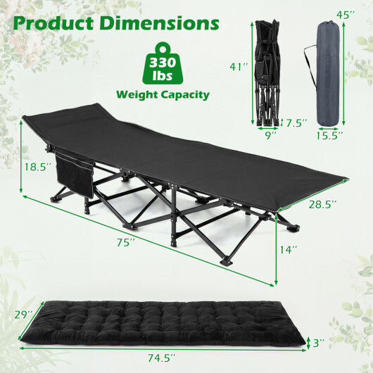 Camping Cot for Adults with Soft Padded Mat and Carrying Bag-Navy