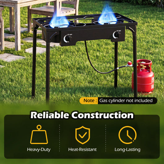 2 Burner Propane Stove 160000 BTU with Adjustable Regulator & Hose for Camping BBQ-Black