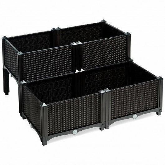 Set of 4 Elevated Flower Vegetable Herb Grow Planter Box-Brown