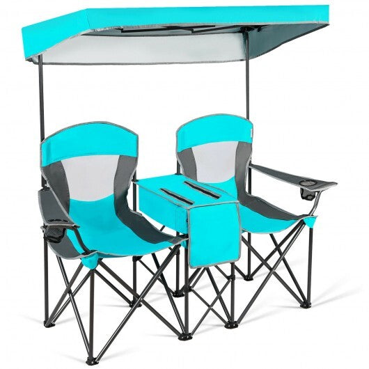 Patented Portable Folding Camping Canopy Chairs with Cup Holder-Blue