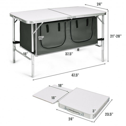 Height Adjustable Folding Camping Table-Gray - Color: Gray