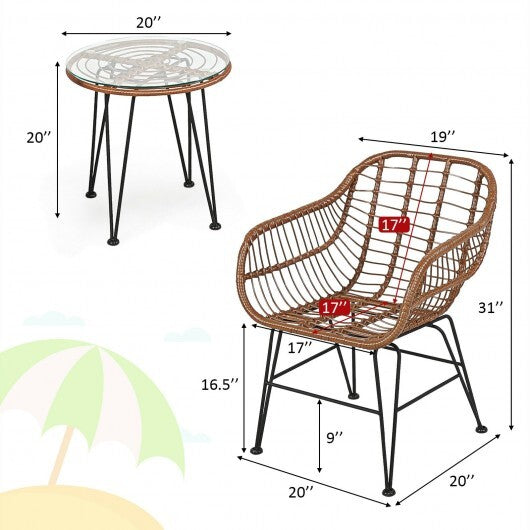 3 Pieces Patio Rattan Bistro Set with Cushion-Navy