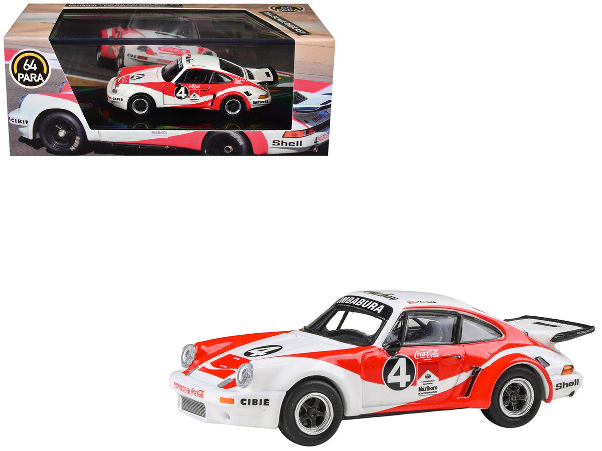 1976 Porsche 911 Carrera RSR 3.0 Ecuador #4 "Fernando Madera" White and Red with Graphics 1/64 Diecast Model Car by Paragon Models