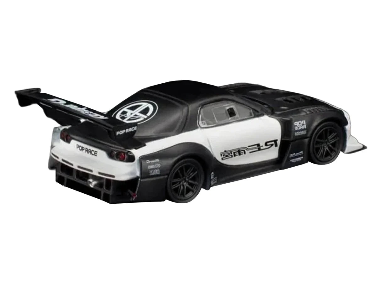 Mazda RX-7 "RE Super G Time Attack" RHD (Right Hand Drive) Black and White "The Model Car Show Malaysia 2026" 1/64 Diecast Model Car by Pop Race